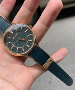 Dây da đồng hồ Guou màu xanh