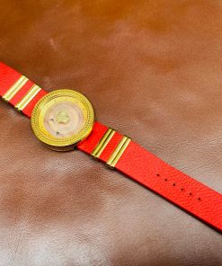Dây da bò Epsom đỏ cho Versace