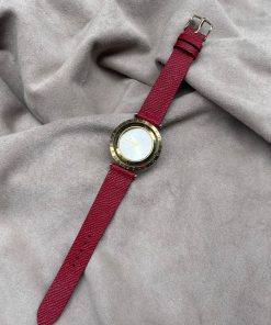 Mẫu da bò Epsom Pháp màu đỏ đậm cho đồng hồ Michael Kors nữ