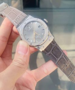 Mẫu dây da cá sấu Pháp màu xám cho Hublot