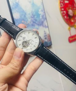Mẫu dây da cá sấu Pháp đen chỉ trắng cho em Orient nam