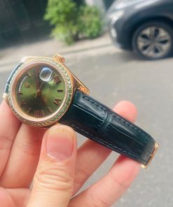 Mẫu dây da cá sấu đen Pháp cao cấp cho Rolex